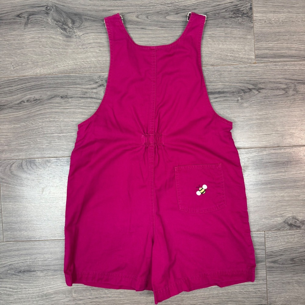 Vintage Talbots Kids Magenta Floral Bee Embroidered Cotton Overalls Romper 8 - Picture 6 of 9